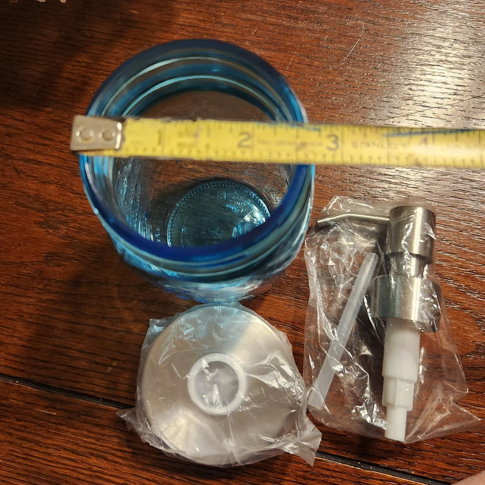 Blue Mason Jar Soap Dispenser With New Dispenser Kit And Two Labels